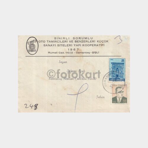 1972 PTT Osmanbey Posta Damgalı Zarf