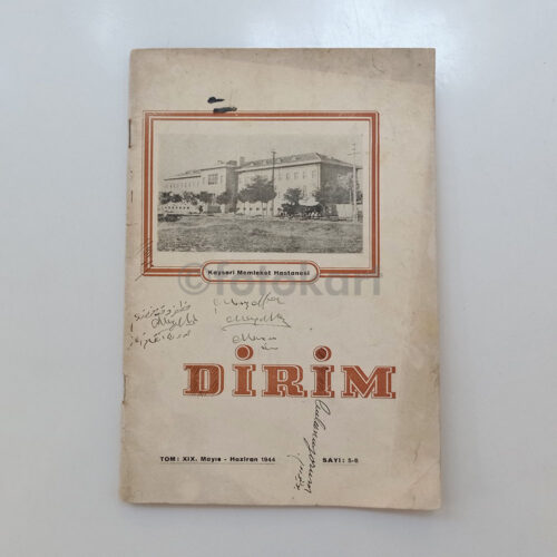 Dirim Tıp Dergisi, Mayıs-Haziran 1944 (Kayseri Memleket Hastanesi Kapak)