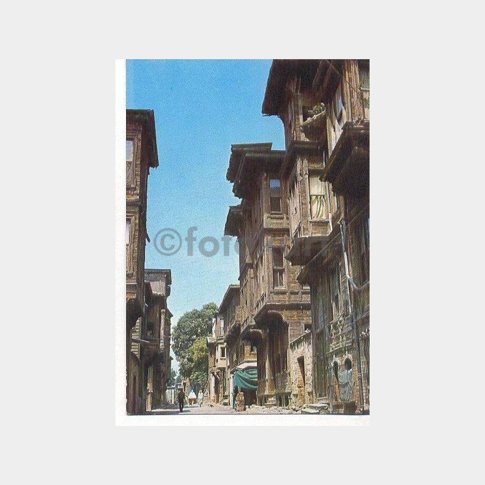Eski İstanbul Evleri Görünüş Kartpostal