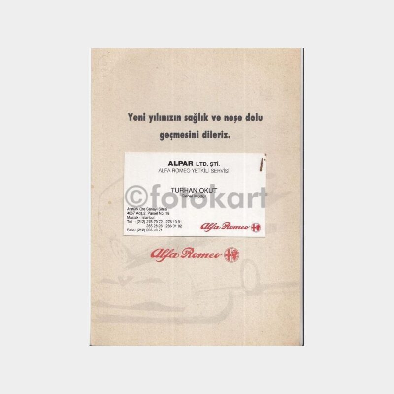 1978 Alfa Romeo Marka Oto Firma - Tebrik Kartı