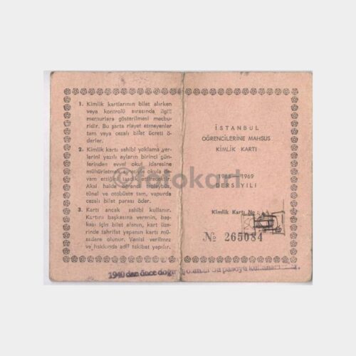 1968 İstanbul Amerikan Kız Koleji - Öğrenci Kimlik Kartı