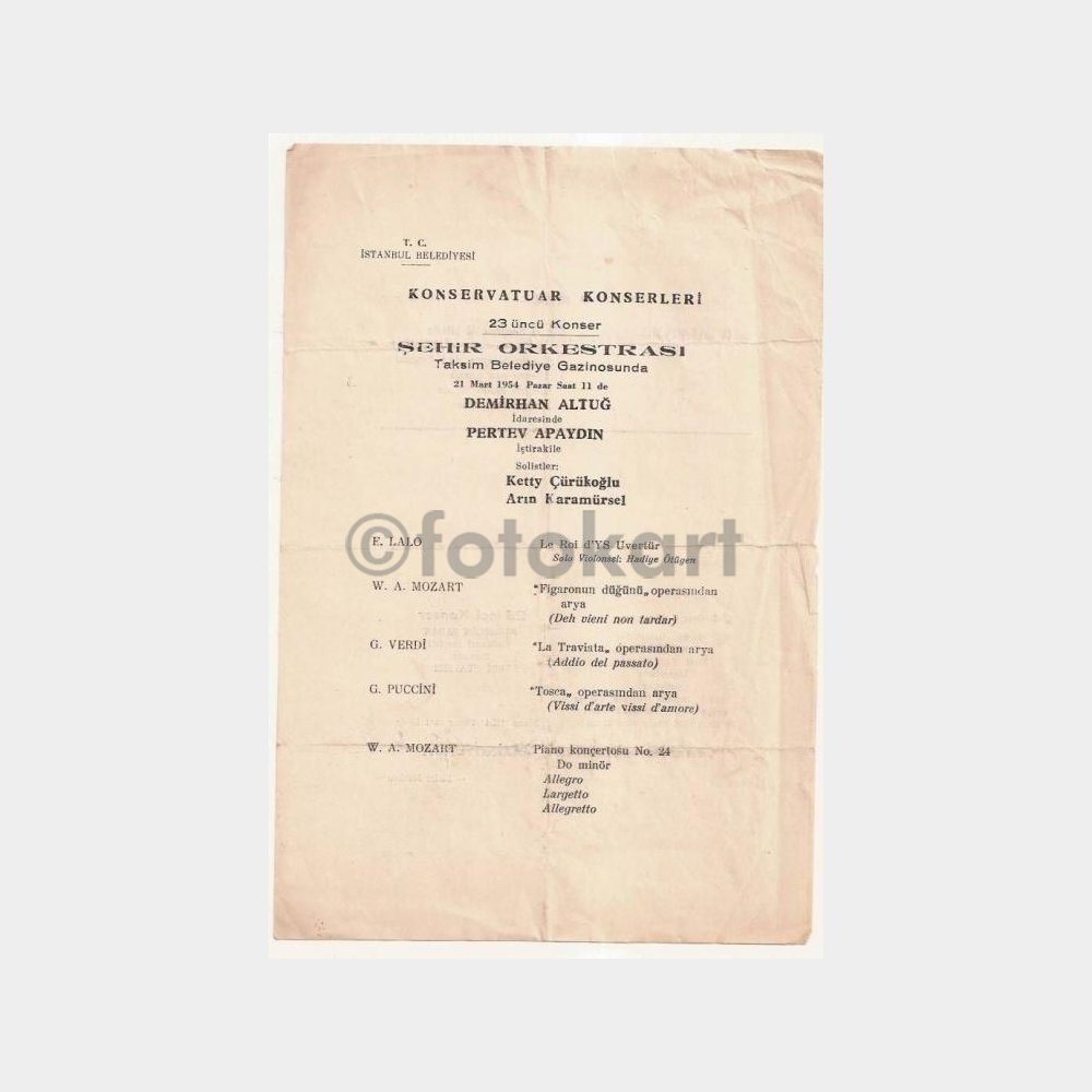 1953 İstanbul Filarmoni Orkestrası Programı