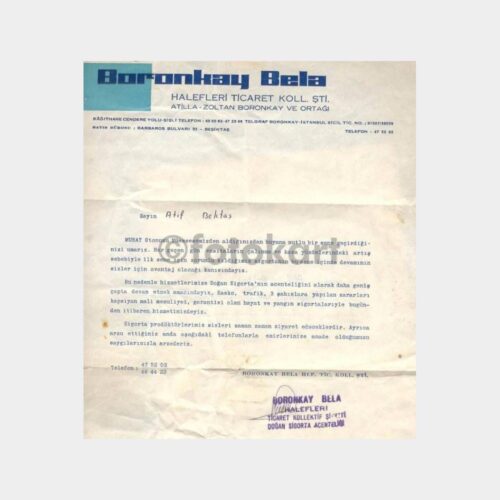 1973 Boronkay Firması Antetli Yazısı
