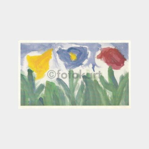 Çiçek Desen Tablo Konulu -Ayakla Yapılmış- Tebrik Kartı