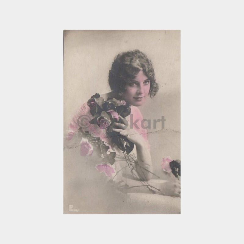 1926 Çiçekli Kız Konulu -Arkası Yazılı- Kartpostal