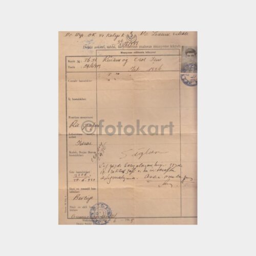 1949 Deniz Harp Okulu Öğrenci Muayene Kağıdı