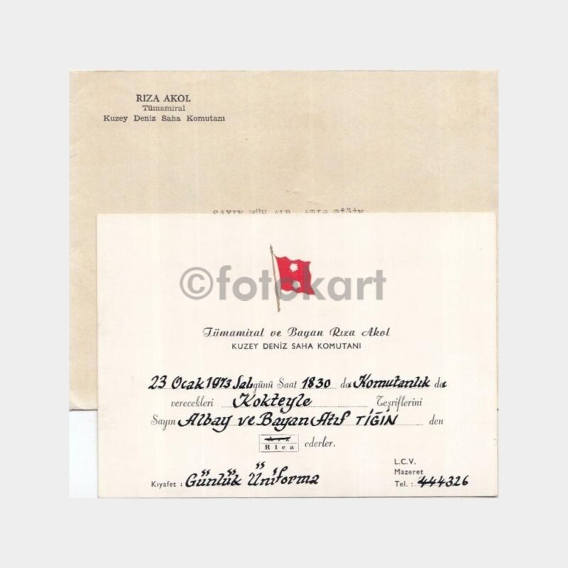 1973 Deniz Kuvvetleri Tümamiral Rıza Akol Davetiyesi