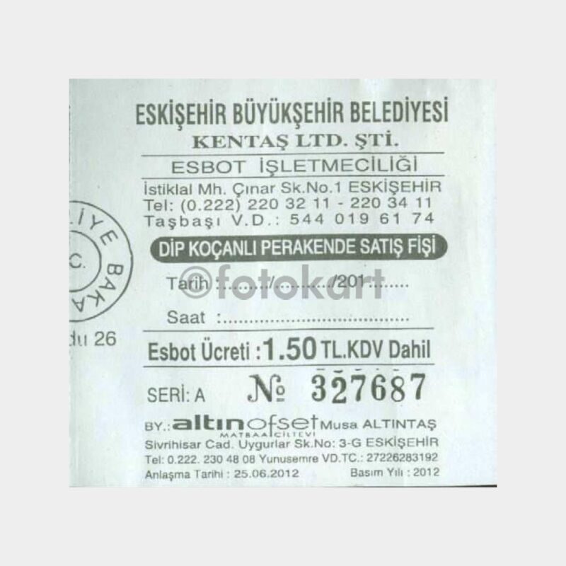 Eskişehir ESBOT Porsuk Kullanılmış Bilet