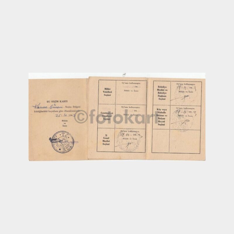 1969 Fatih Fener Bölgesi Seçmen Kartı