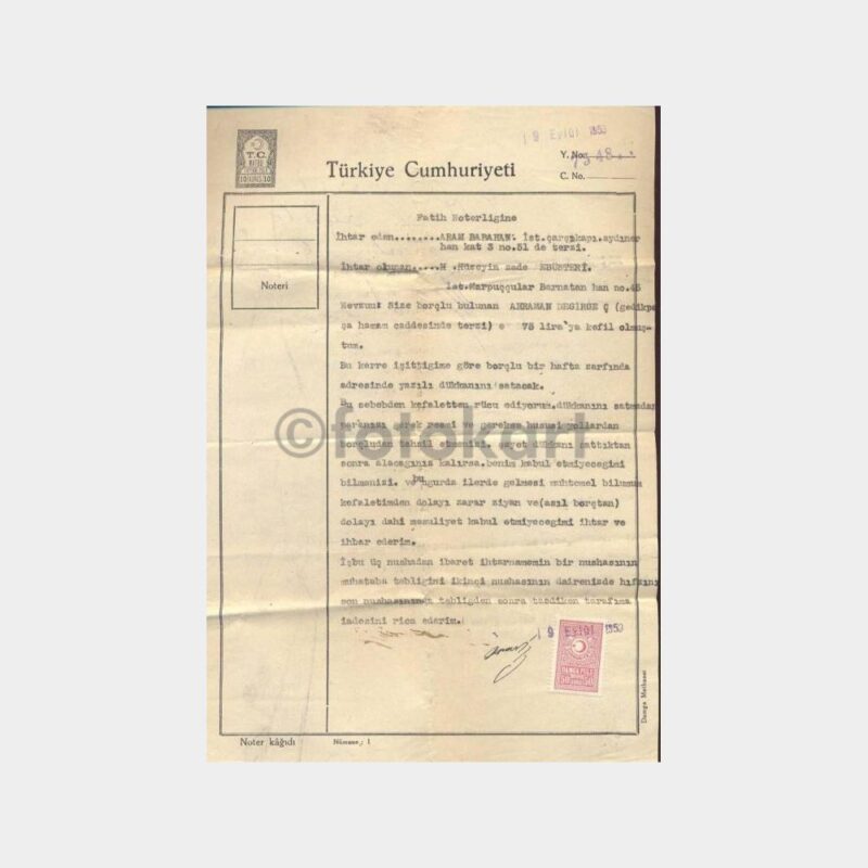 1953 Fatih Noterliği İhtarname