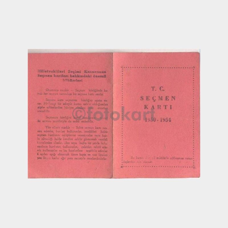1950 İstanbul Fatih Seçmen Kartı (Mühürlü)