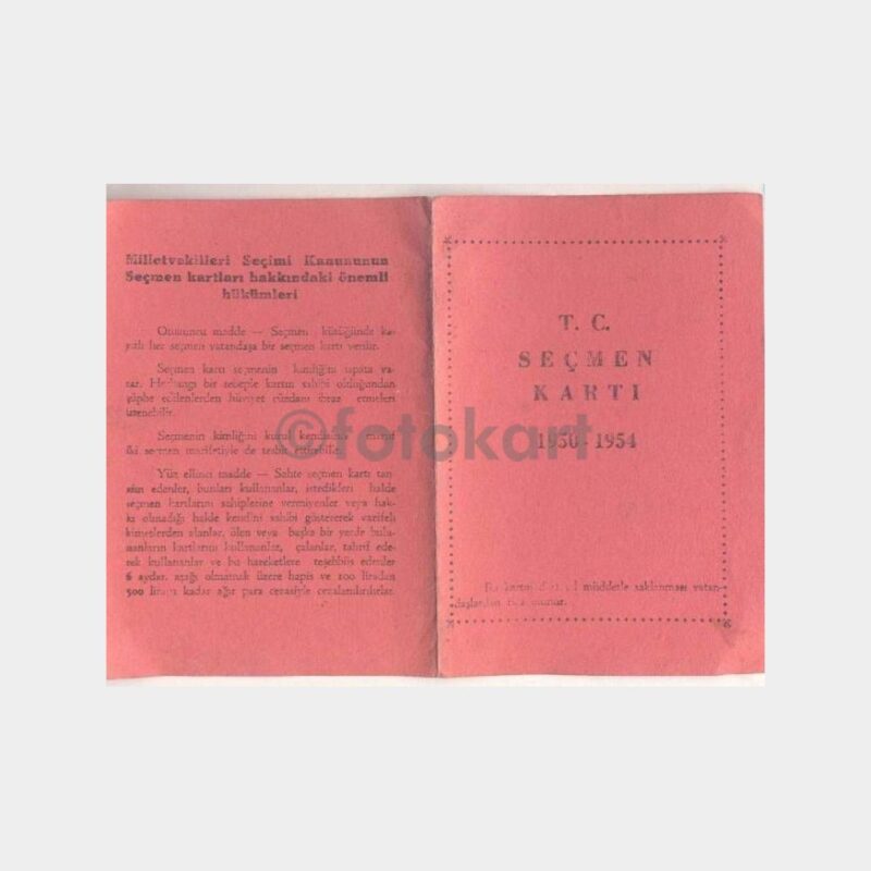 1950 İstanbul Fatih Seçmen Kartı