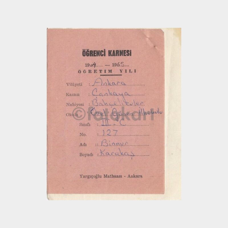 1965 İlkokul Karnesi