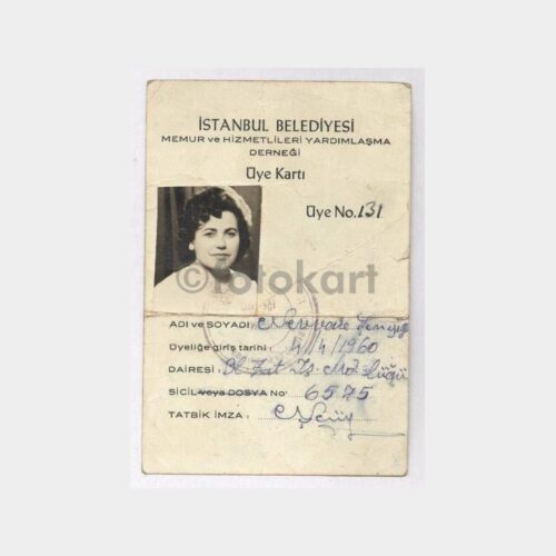 1960 İstanbul Belediyesi Hizmet Derneği Üye Kartı