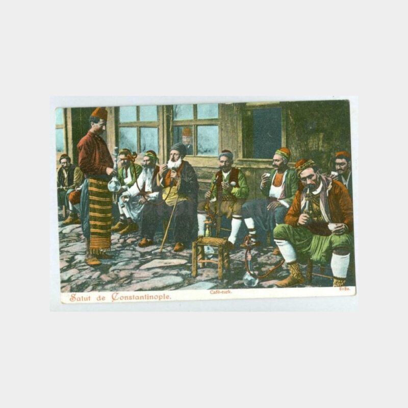 1910 İstanbul Kahveci ve Nargile İçenler Kartpostal