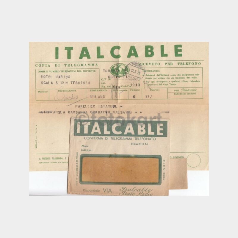 1954 İtalya Telgraf ve Zarfı