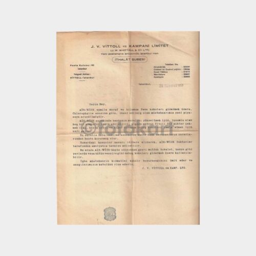 1953 J. V. Vittoll İlaç Tanıtım Yazısı