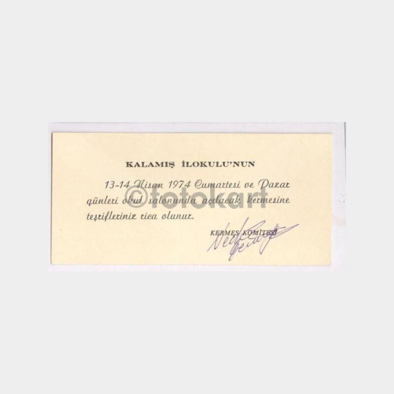 1974 Kalamış İlkokulu Davetiyesi