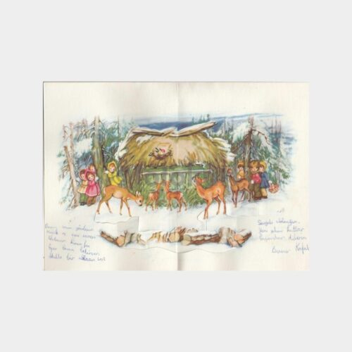 1970 Kış ve Çocuklar Katlamalı Tebrik Kartı