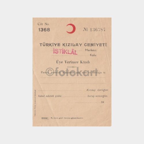 1930 Kızılay Cemiyeti Üye Verimce Kağıdı