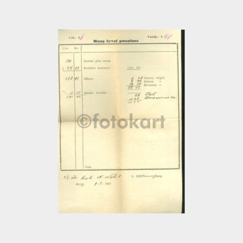 1933 Maaş Tevzi Pusulası (Temmuz)