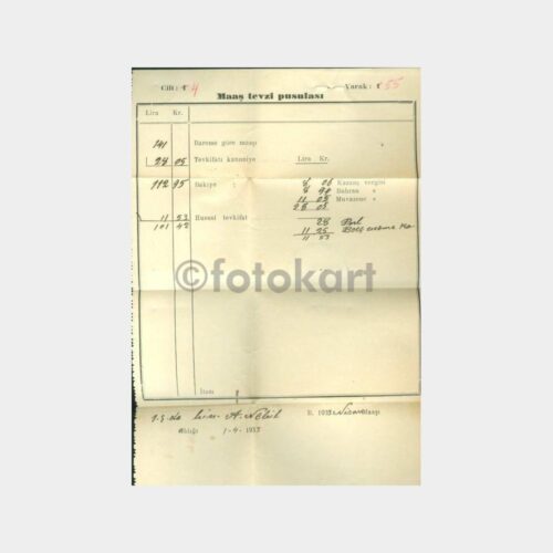 1933 Maaş Tevzi Pusulası (Nisan-4 Yıl Aynı Maaş)