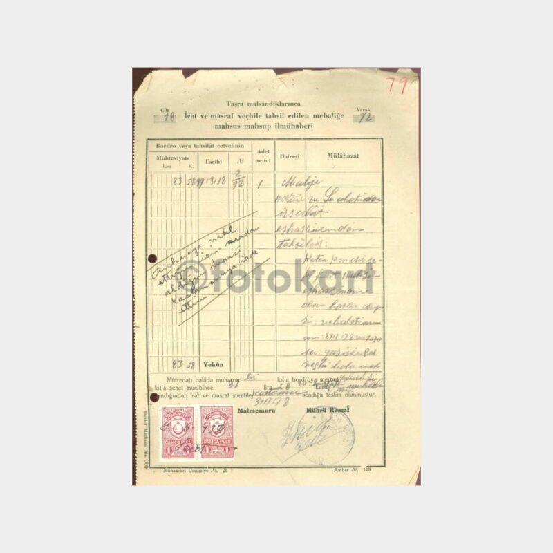 1938 Maliye Taşra Malsandığı Mahsup İlmühaberi