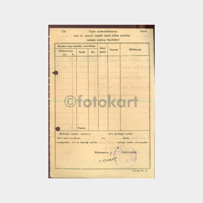 1942 Maliye Taşra Malsandığı Mahsup İlmühaberi