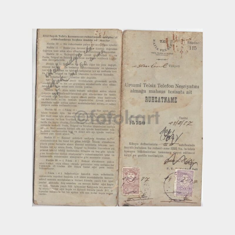 1937 İstanbul-Markoni Marka Radyo Ruhsatı