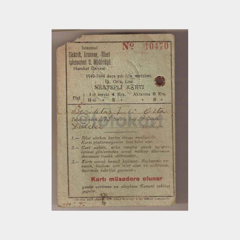 1943-1944 İstanbul Paso-Mektepli Kartı - Görsel 2