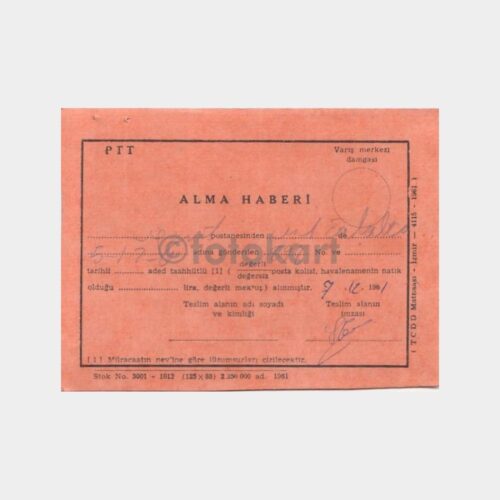 1961 PTT Alma Haberi Kartı