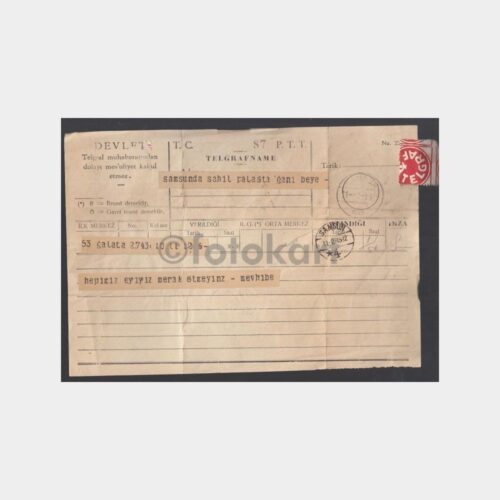 1932 Samsun Damgalı Telgraf Kağıdı