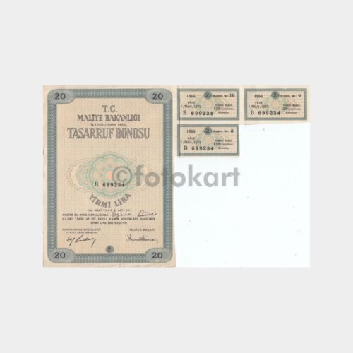 1965 20 TL Nama Yazılı Tasarruf Bonosu