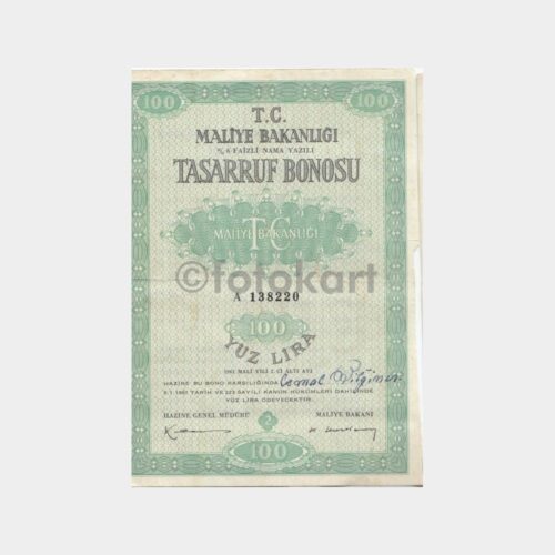 1961 100 TL Nama Yazılı Tasarruf Bonosu