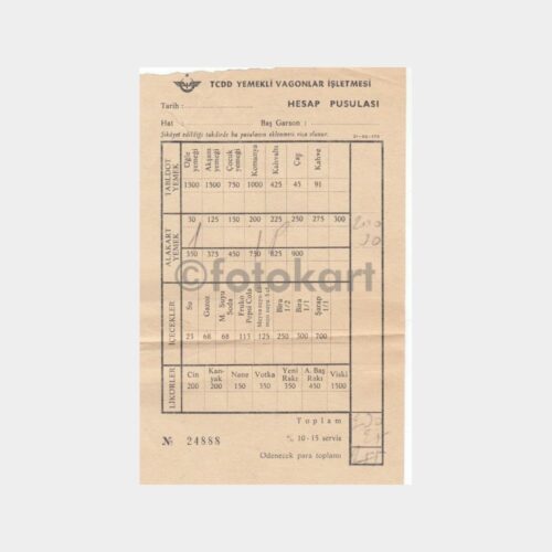 1972 TCDD Yemekli Vagonlar Hesap Pusulası (24888)