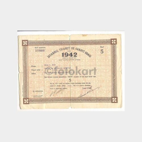 1942 Ticaret Odası Şirket Hüviyet Varakası