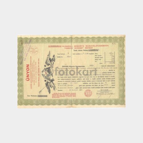 1932 Ünyan Sigorta Temdit Müddet Senedi