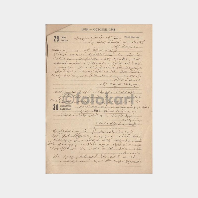 1948 Veteriner Eski Türkçe Ajanda Notları (12 Sayfa)