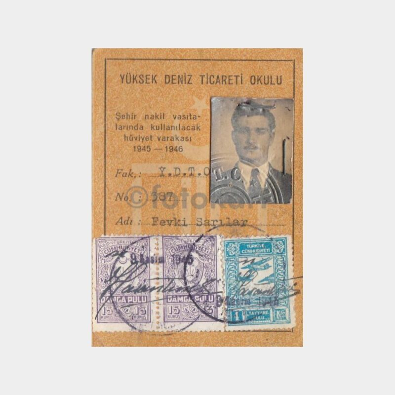 1945 Yüksek Deniz Ticaret Mektebi Kimlik Kartı