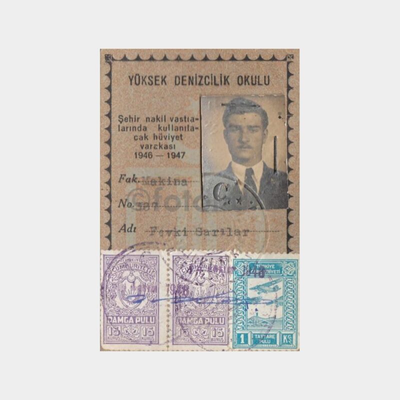 1947 Yüksek Deniz Ticaret Mektebi Kimlik Kartı