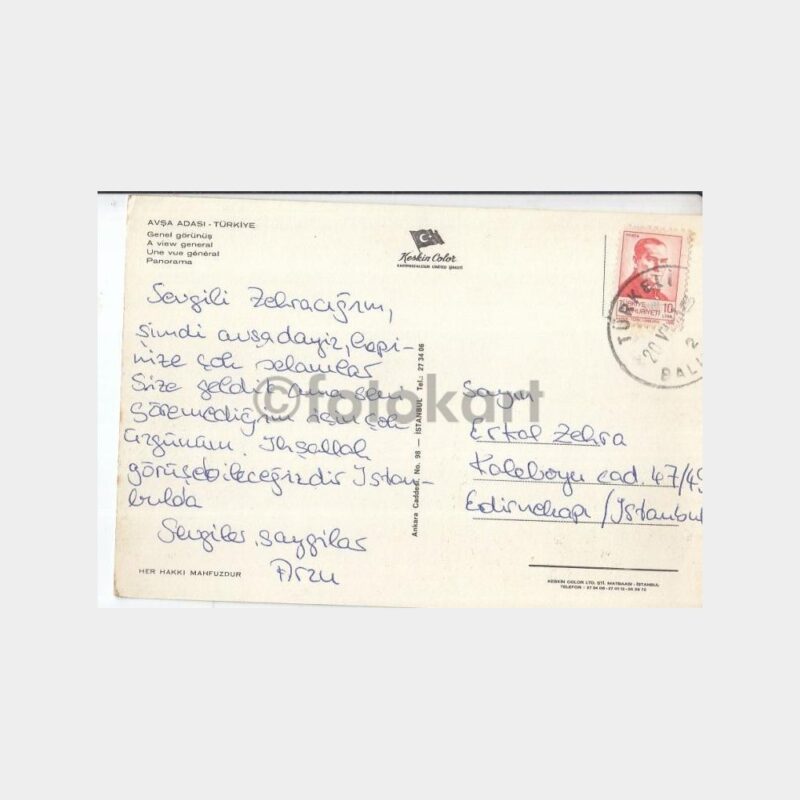 1975 Avşa Adası Genel Görünüş Kartpostal - Görsel 2
