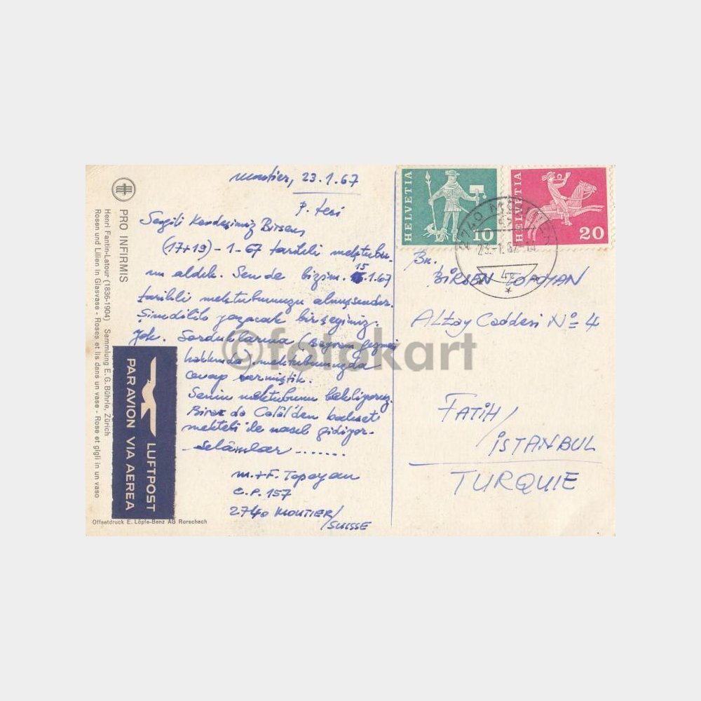 1966 Çiçek Konulu -Pullu Damgalı- Tebrik Kartpostal - Görsel 2