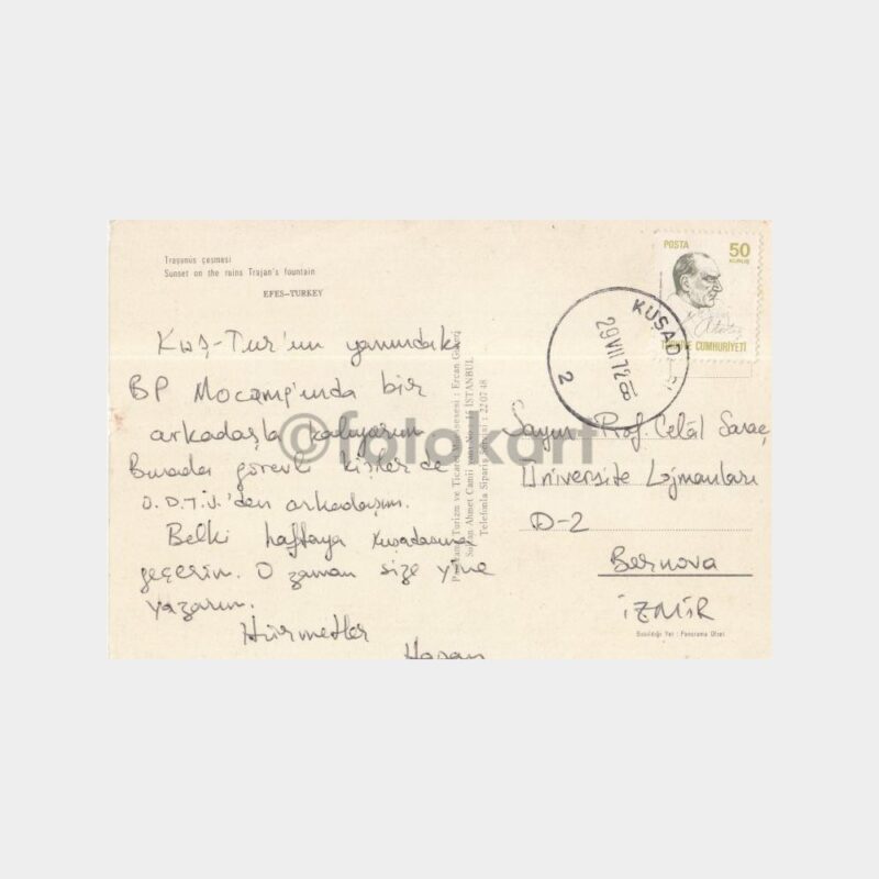1972 Kuşadası Damgalı Efes Antik Kenti Kartpostal - Görsel 2