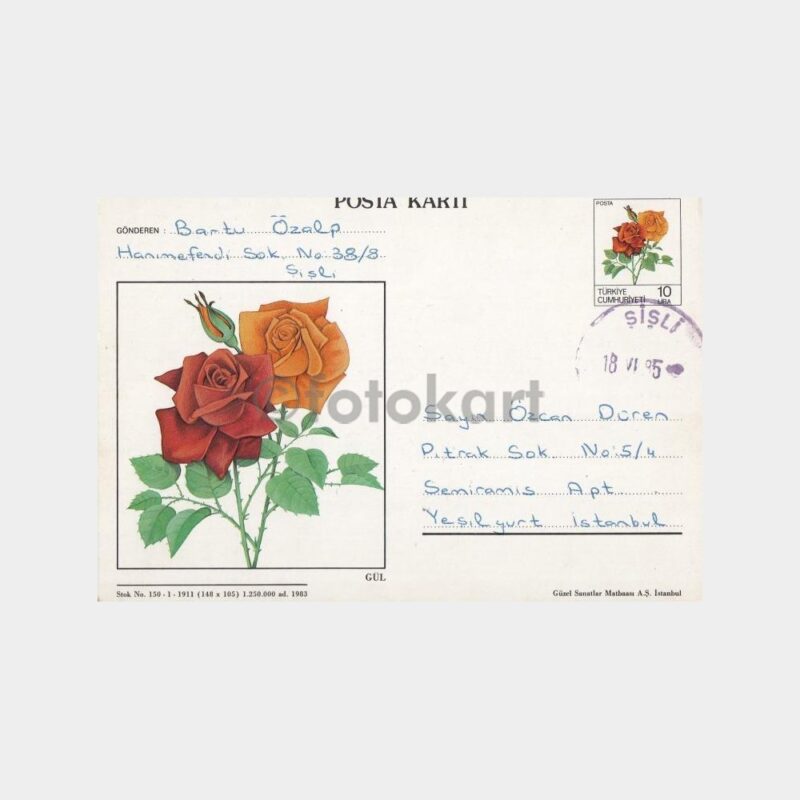 1983 Gül Resimli Posta Kartı-Antiye