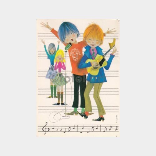 1974 Müzik ve Çocuklar Fantezi Tebrik Kartpostal