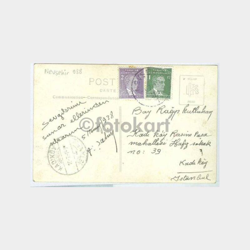 1938 Nevşehir Damgalı Nadir Kartpostal - Görsel 2