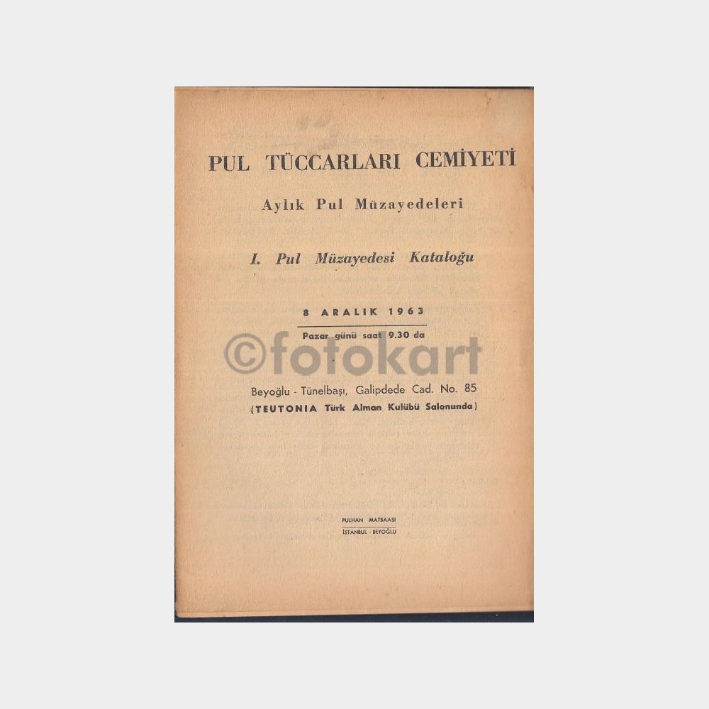 1963 1. Pul Müzayedesi Kataloğu