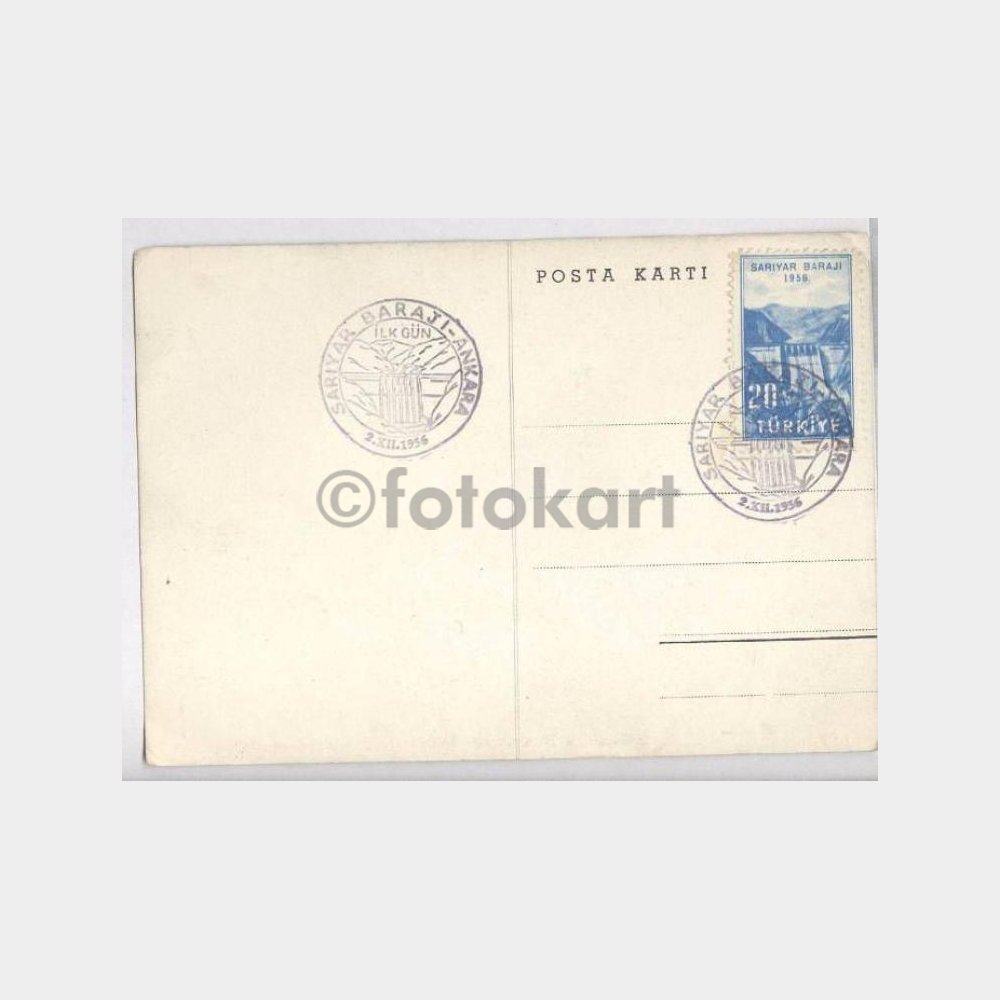 1956 Sarıyar Barajı Damgalı Kart - Görsel 2