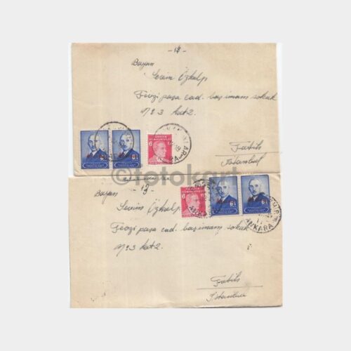 Türk Posta Tarihi Konulu Zarf (Ata İnönü Pullu 2 Adet)