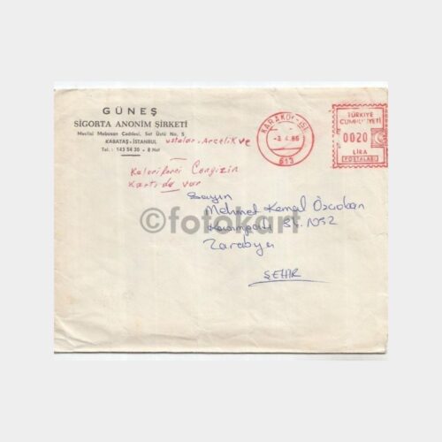 Türk Posta Tarihi Konulu Zarf (Güneş Sigorta)
